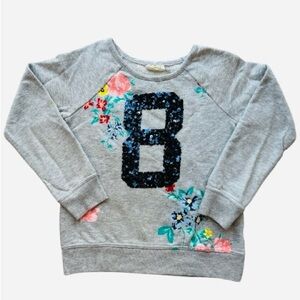 Girls Crazy 8 long sleeves Sweater Size M 7-8 Gray with flowers and number 8